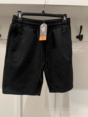 Men's Black Athletic Shorts with Elastic Waist and Pockets -